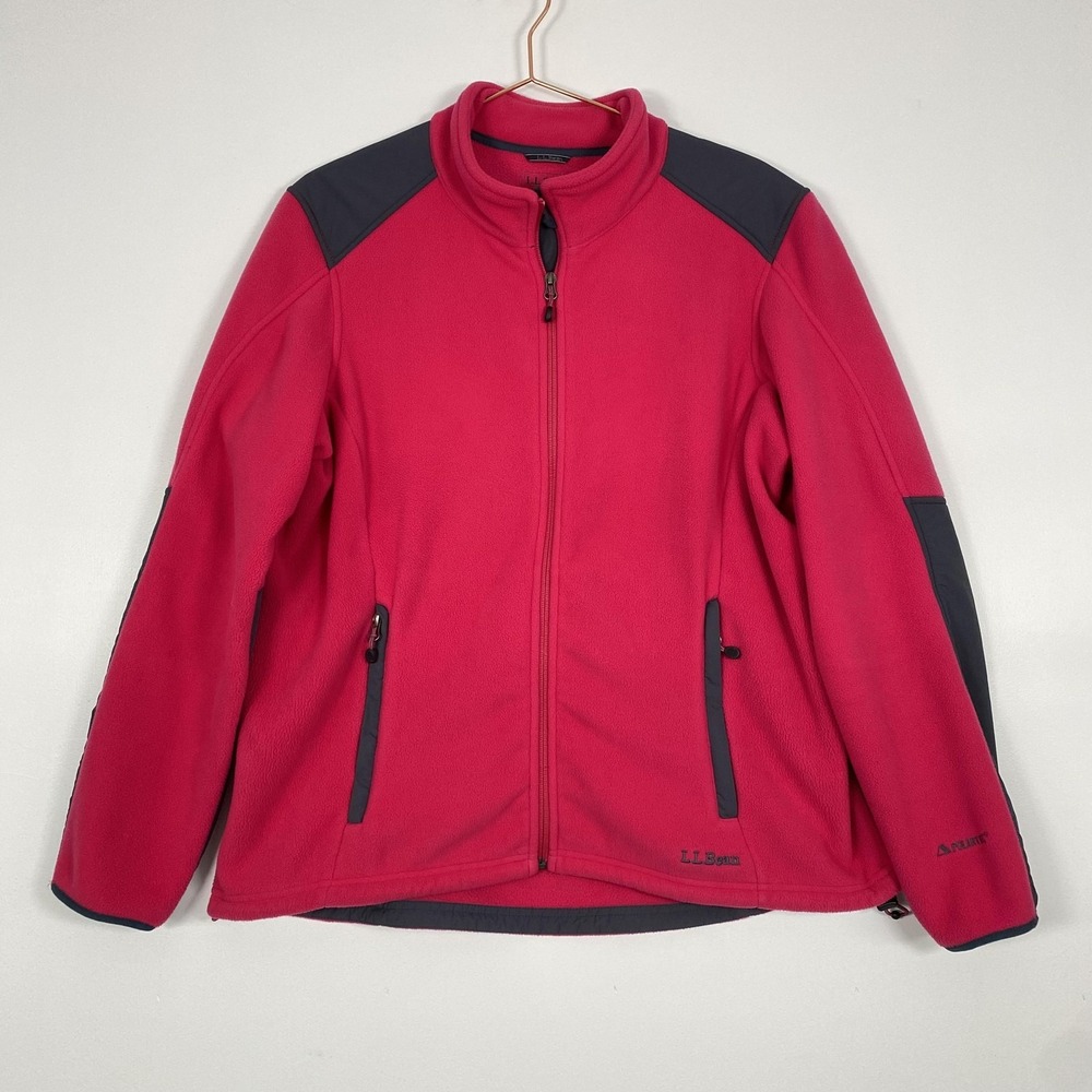 L.L. Bean Fleece Jacket Womens XL Pink Polartec Full Zip‎ Nylon Trim Outdoor